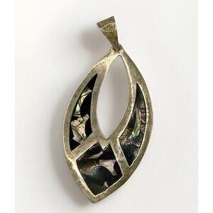 Vintage Taxco 925 Sterling Silver Abalone Inlay Onyx Pendant